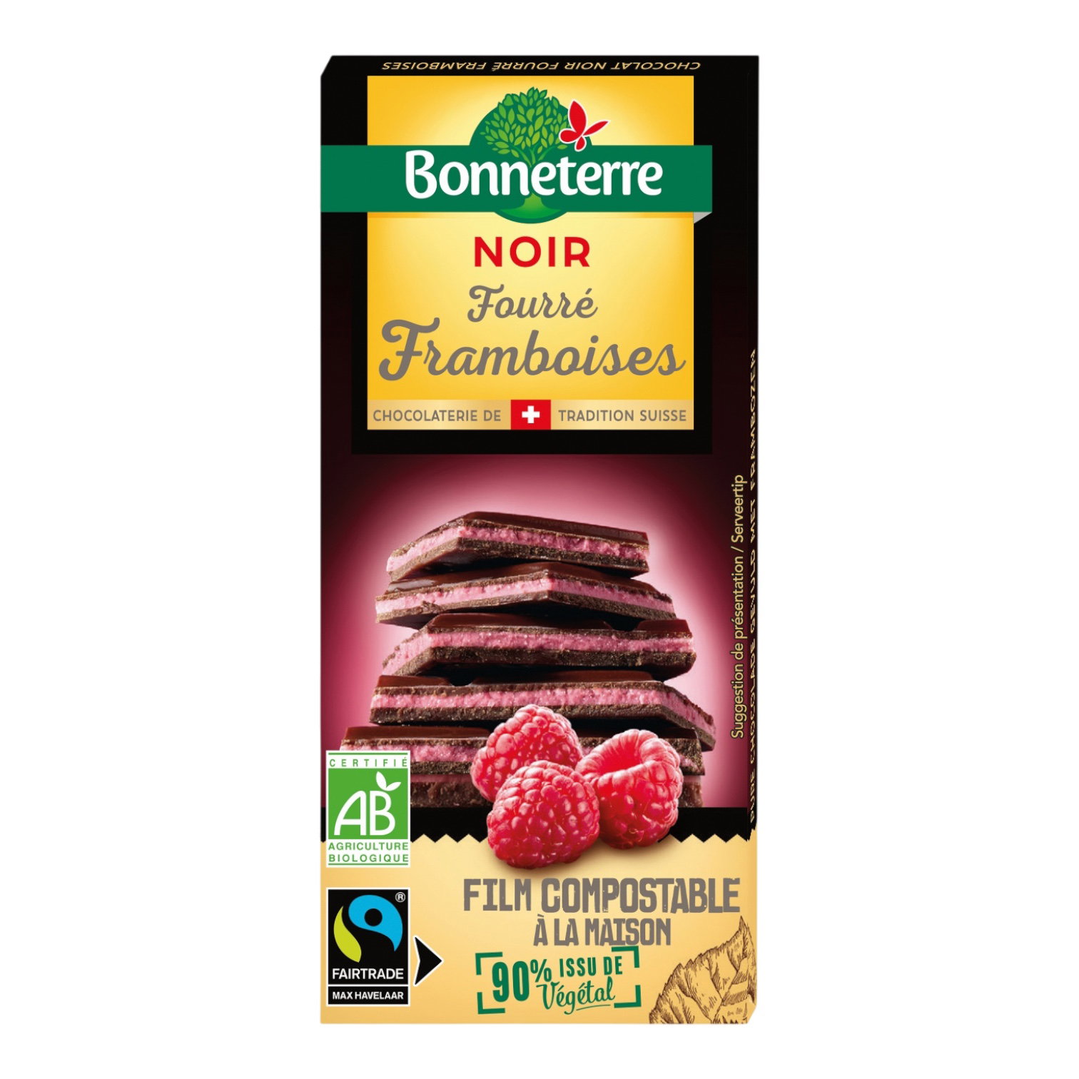 CHOCOLAT NOIR FOURRE FRAMBOISE 100g