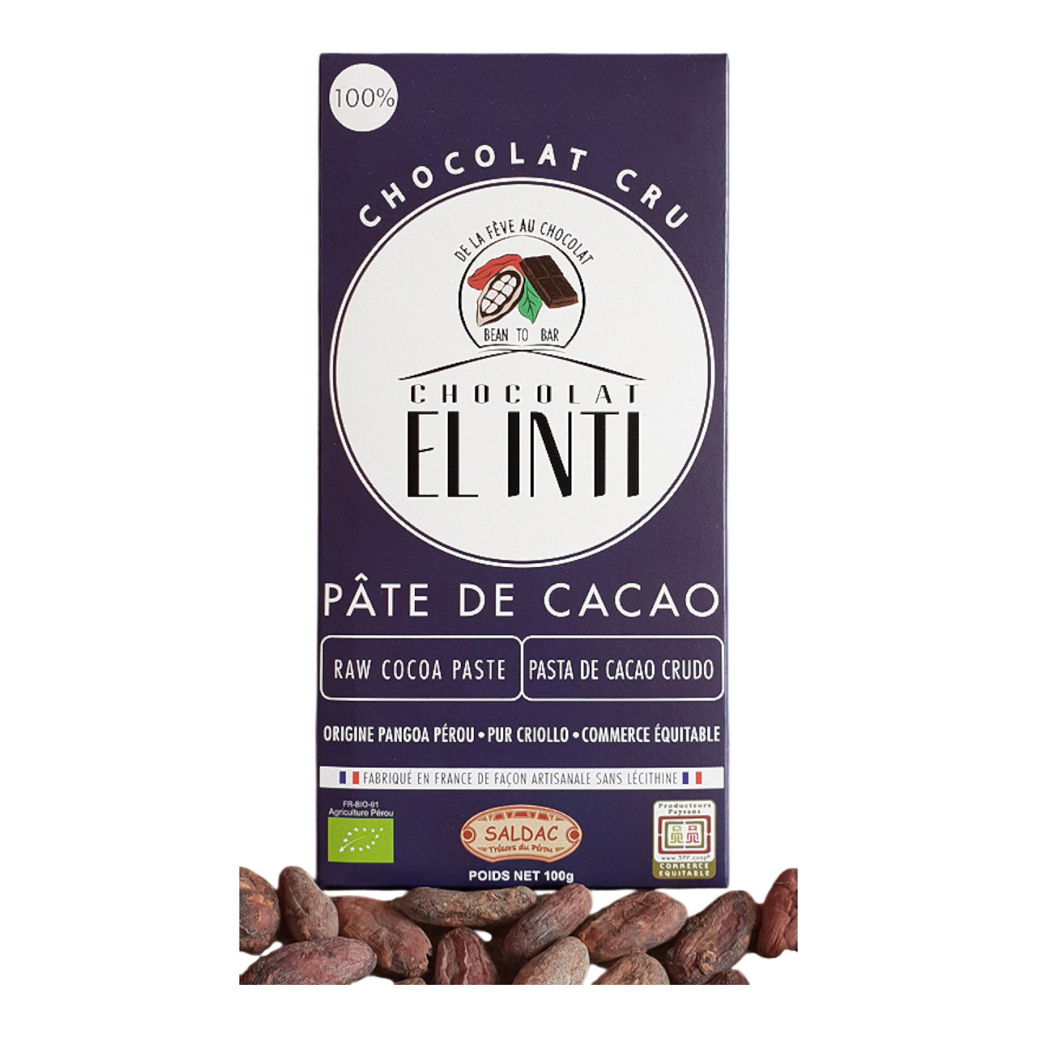 PATE CACAO CRU 100% SANS SUCRE 100G