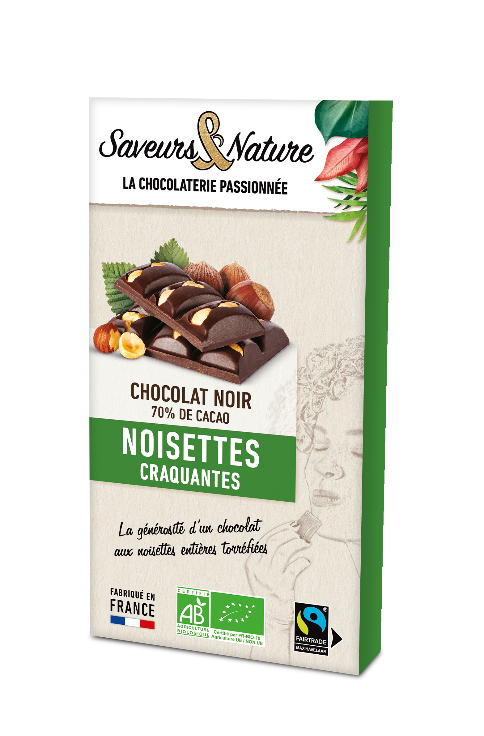 CHOCOLAT NOIR 70% NOISETTES INCRUSTEES 100G