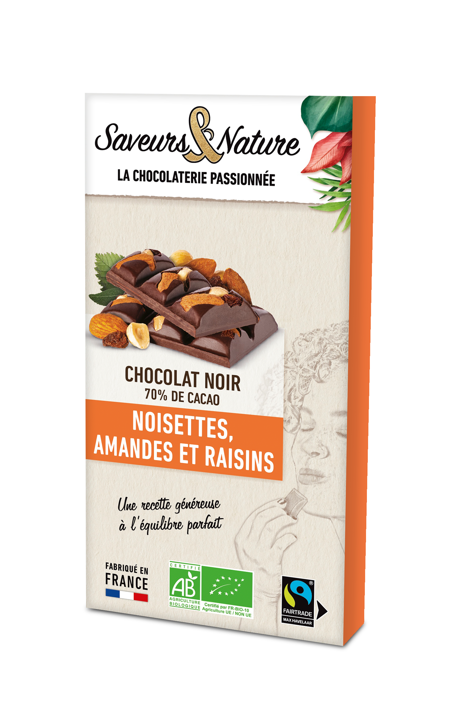 CHOCOLAT NOIR 70% AMANDES NOISETTES RAISINS