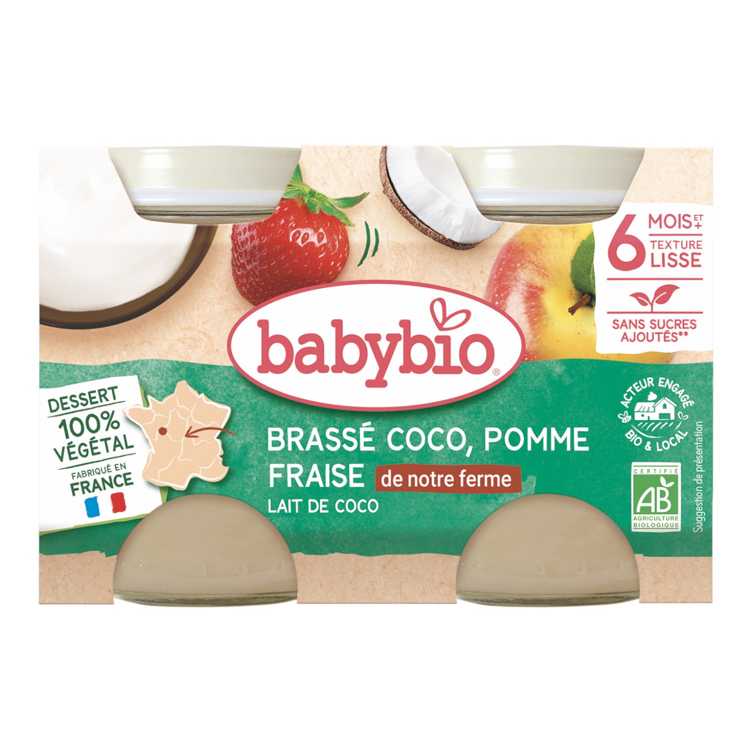 PPOT BRASSE LAIT COCO POMME FRAISE 2X130G